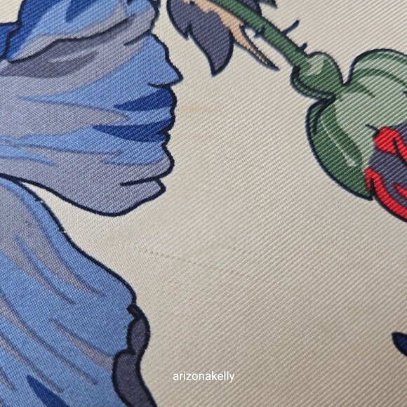 Liberty Silk Scarf Floral Design Hand-Rolled Red, Blue, Green - Picture 12 of 15